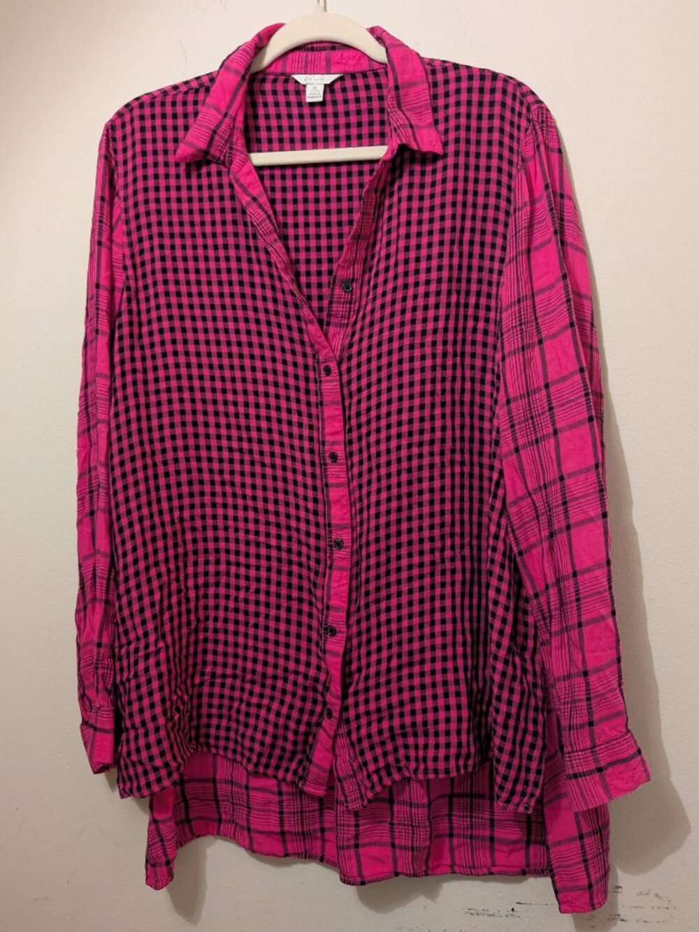 Est 1946 Pink Plaid Tunic Long Sleeve Button Up Shirt Size XL